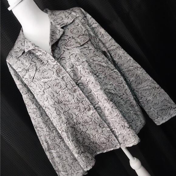 Chico's Jackets & Blazers - NWOT! CHICO'S! GRAY & SILVER ROSETTE PATTERN TAPESTRY STYLE JACKET, TOP! SZ 14